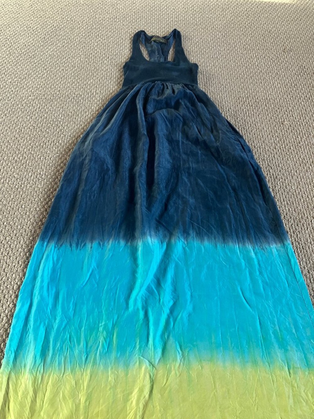 Charlotte Tarantola Silk Maxi Dress Small Tie Dyed Navy Teal Green